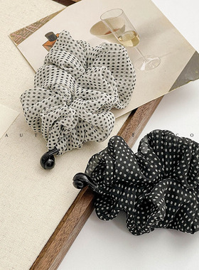 韩国新款黑色波点褶皱雪纺法式高级感香蕉夹高颅顶高马尾发夹秋冬