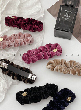 FUNCOCO｜法式复古丝绒一字弹簧夹发量少高级感后脑勺马尾发夹子