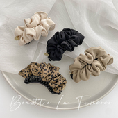 豹纹发卡香蕉夹褶皱布艺优雅大气横夹扎马尾发夹后脑勺妈妈款 竖夹