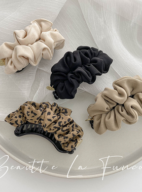 豹纹发卡香蕉夹褶皱布艺优雅大气横夹扎马尾发夹后脑勺妈妈款竖夹