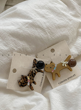 FUNCOCO｜精致小猫咪带钻可爱卡通鸭嘴夹前额碎发掐子秋冬新款女