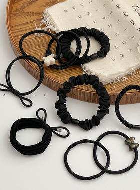 FUNCOCO｜黑色皮筋套装~五根一组基础款高弹力皮套皮圈简约高级感