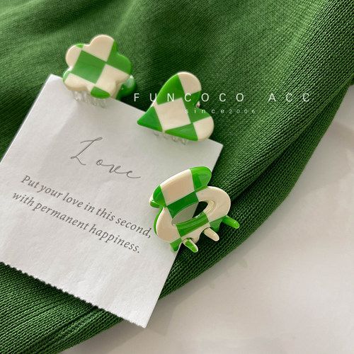 精致简约棋盘格果绿色醋酸小发抓