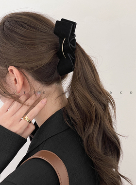 高端精品~韩国进口丝绒蝴蝶结通勤高级香蕉夹竖式发卡防滑马尾夹