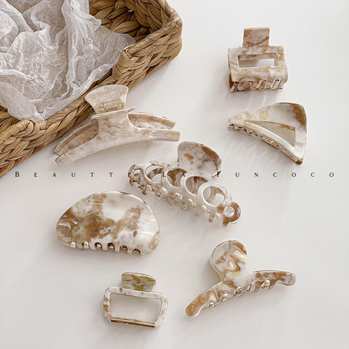 高级感大理石花纹醋酸抓夹后脑勺发量少韩系时髦鲨鱼夹发饰中号女