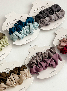 2根装韩国东大门同款彩色大肠发圈绸缎丸子头绳ins皱褶皮筋发饰绳