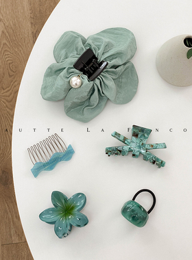 韩国东大门ins风薄荷蓝花朵鲨鱼夹后脑勺抓发夹潮流时髦韩系