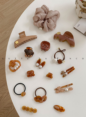 韩系甜咖色系~气质简约高级感发饰合集半扎发短发鲨鱼夹侧边发夹