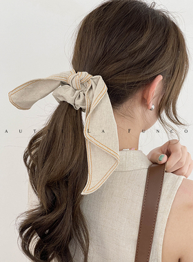 韩国进口牛仔蝴蝶结大肠发圈2024夏季新款高级感飘带头绳超大号女