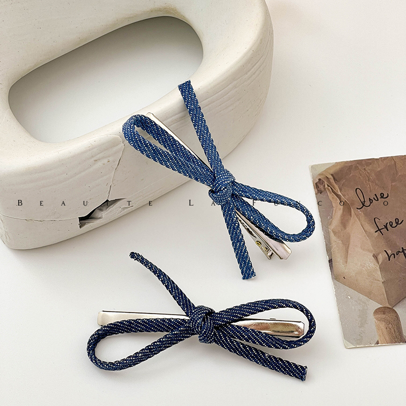 牛仔蓝色高级感气质冷淡风侧边刘海发夹女前额2024新款边夹一字夹