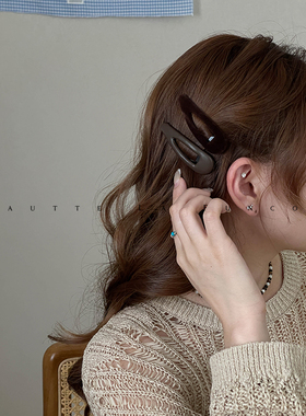 FUNCOCO｜韩系极简丝绒皮质双拼BB夹2025新款侧边刘海无痕发夹女