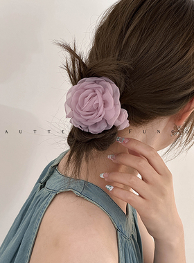 优雅气质玫瑰大肠发圈女高级感皮筋女扎头绳低马尾欧根纱发绳头饰