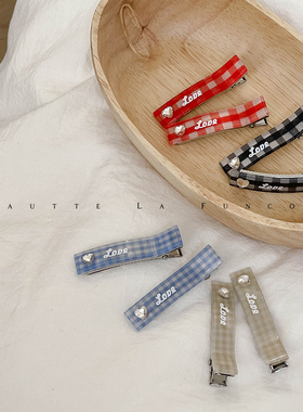 FUNCOCO｜前额八字刘海发夹甜酷少女感格子带钻鸭嘴夹一对夹子潮