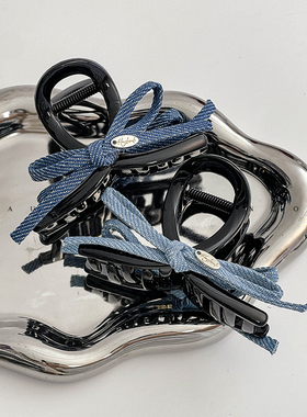 韩国饰品发饰牛仔气质蓝色抓夹发抓气质盘发2024新品鲨鱼夹中号女