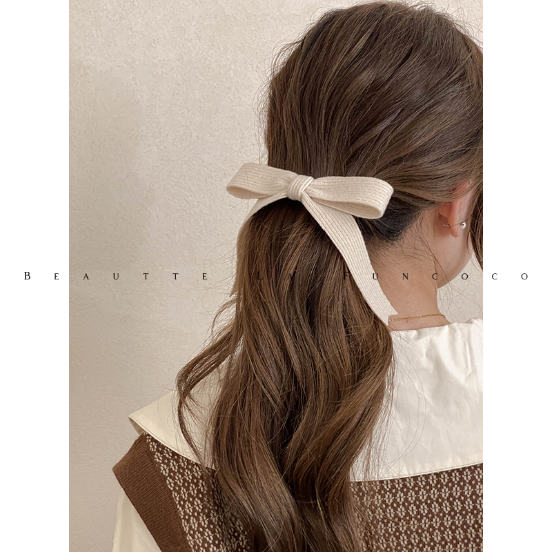 FUNCOCO｜蝴蝶结飘带发夹~高级感低马尾半扎发甜美公主风弹簧夹女