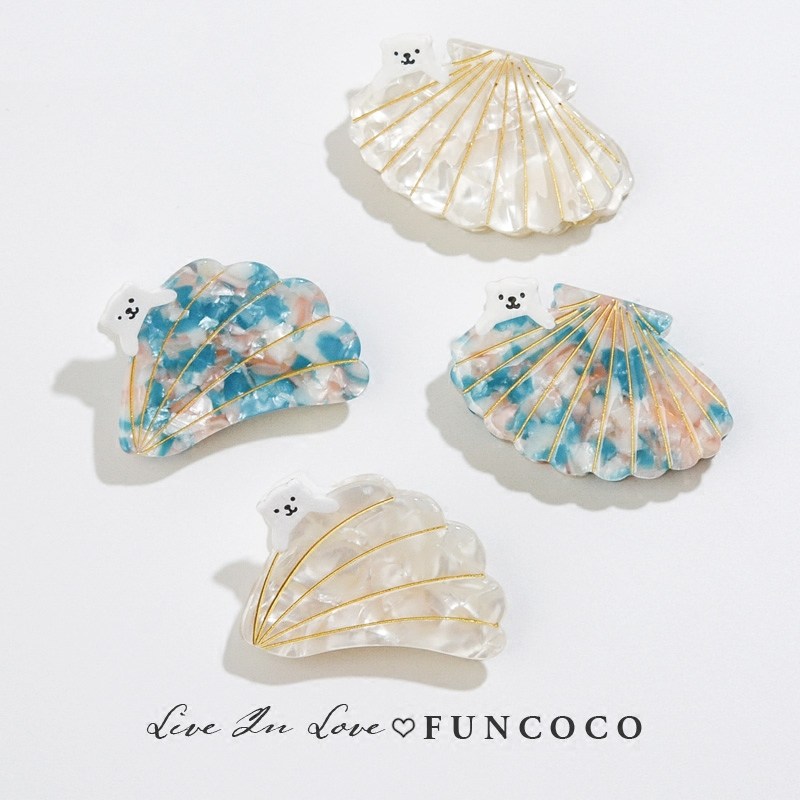 日本设计师品牌小熊贝壳醋酸小发抓简约百搭个性韩国发夹头饰抓夹