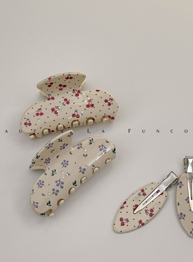 FUNCOCO｜法式森系少女感~印花带钻小号发量少鲨鱼夹醋酸抓发夹女