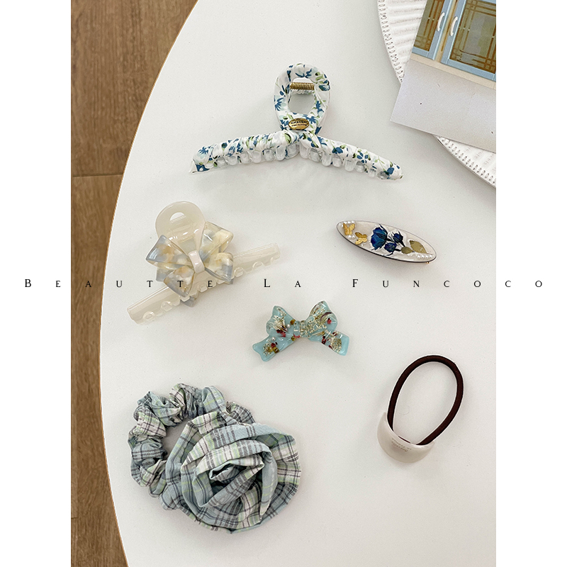 韩国东大门高级感海盐蓝发饰合集醋酸蝴蝶结鲨鱼夹头发抓夹