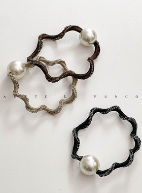 韩国进口~简简单单很好看波浪珍珠橡皮筋皮套发圈头绳马尾发圈女