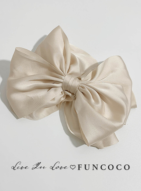 时髦轻奢丝质超大蝴蝶结发夹后脑勺弹簧夹网红头饰黑色周扬青发卡