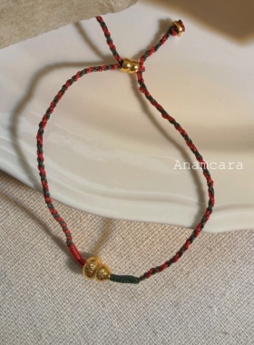 Anam11.11新年纯银镀金葫芦财来好运编织手绳福禄手链平安小礼物