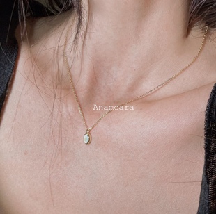 Anam11.11银镀金椭圆蛋面天然欧泊石项链吊坠日系幻彩配饰锁骨链