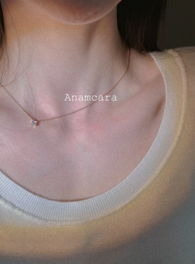 Anam1.5新品日系公主方方钻方糖5A锆石项链银镀K金颈链高级锁骨链