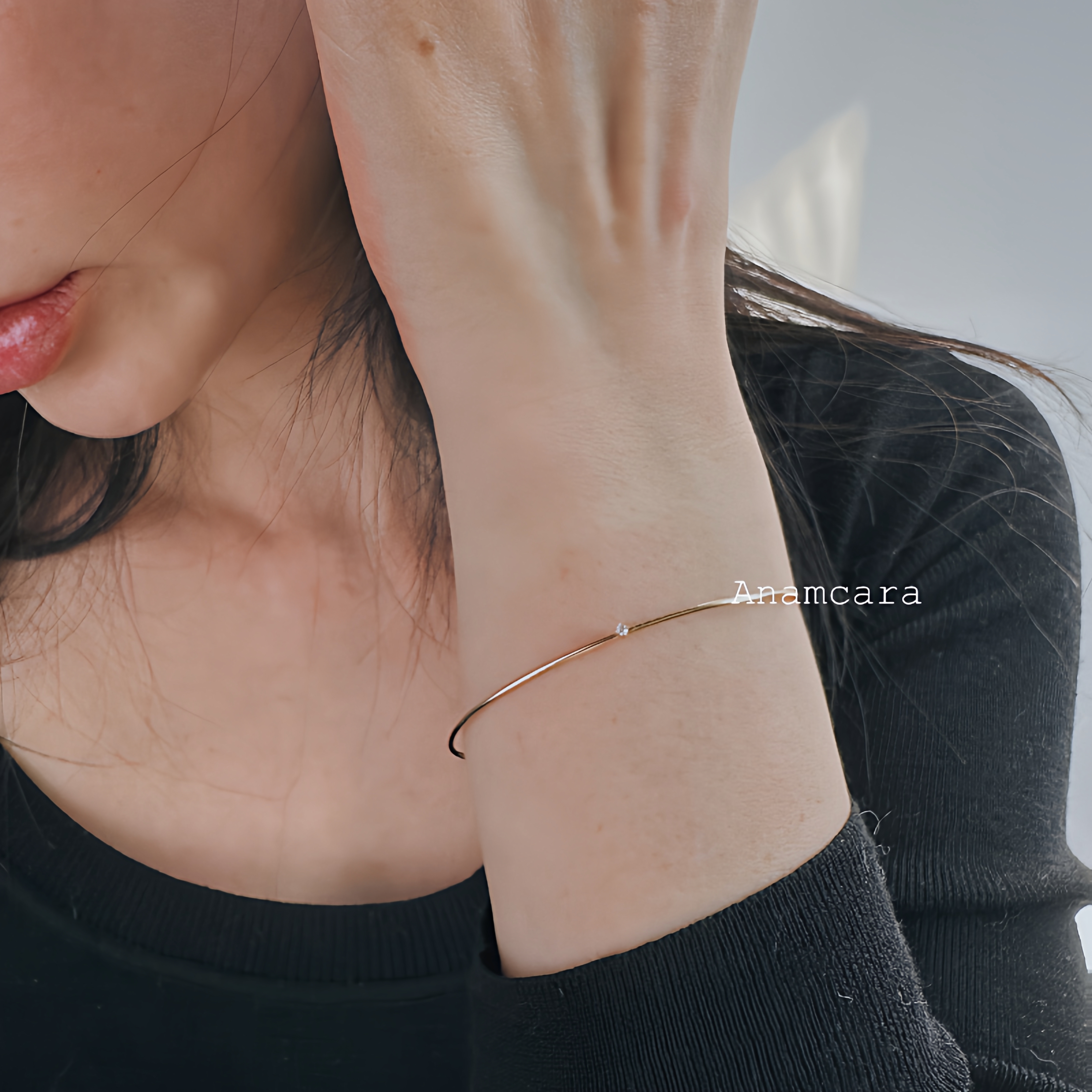 纯银镀K金超细点钻手链叠戴手镯