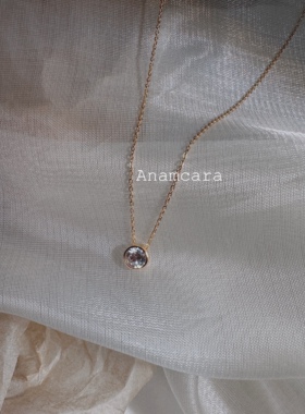 Anam纯银镀18K金通勤时髦小气泡泡项链圆钻气质一粒钻简约锁骨链