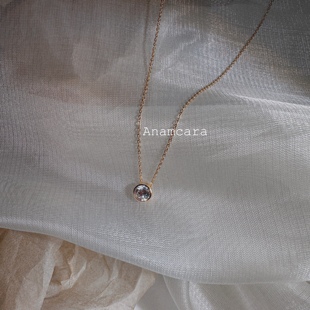 Anam纯银镀18K金通勤时髦小气泡泡项链圆钻气质一粒钻简约锁骨链