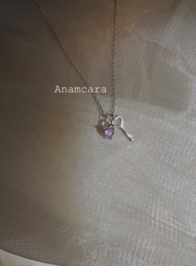 Anam11.11纯银镀白金水粉爱心钥匙吊坠项链甜妹秀气锁骨链2025新