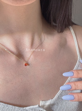 Anam11.11新年苹果红心桃心立体爱心项链女纯银镀18K金好运锁骨链