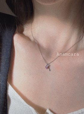 Anam11.11纯银镀白金水粉爱心钥匙吊坠项链甜妹秀气锁骨链2025新