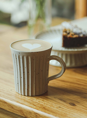 伍杯新款水杯景德镇店杯日式复古怀旧手工粗陶条纹牛奶马克杯杯子