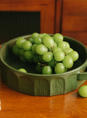 伍杯罗马果盘手工粗陶水果盘小众枣红色侘寂风装饰盘摆件