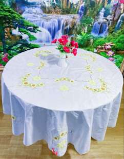 精工补花手工彩绣大型圆桌布.220*220cm