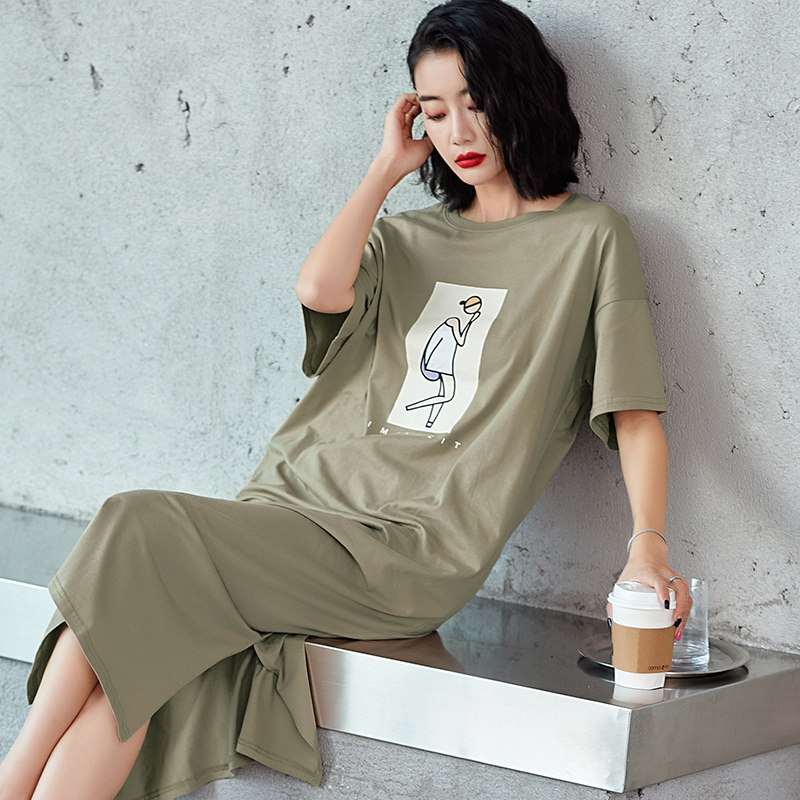 胖妹妹纯棉睡裙夏季薄款宽松大码家居服带胸垫连衣裙女夏天可外穿