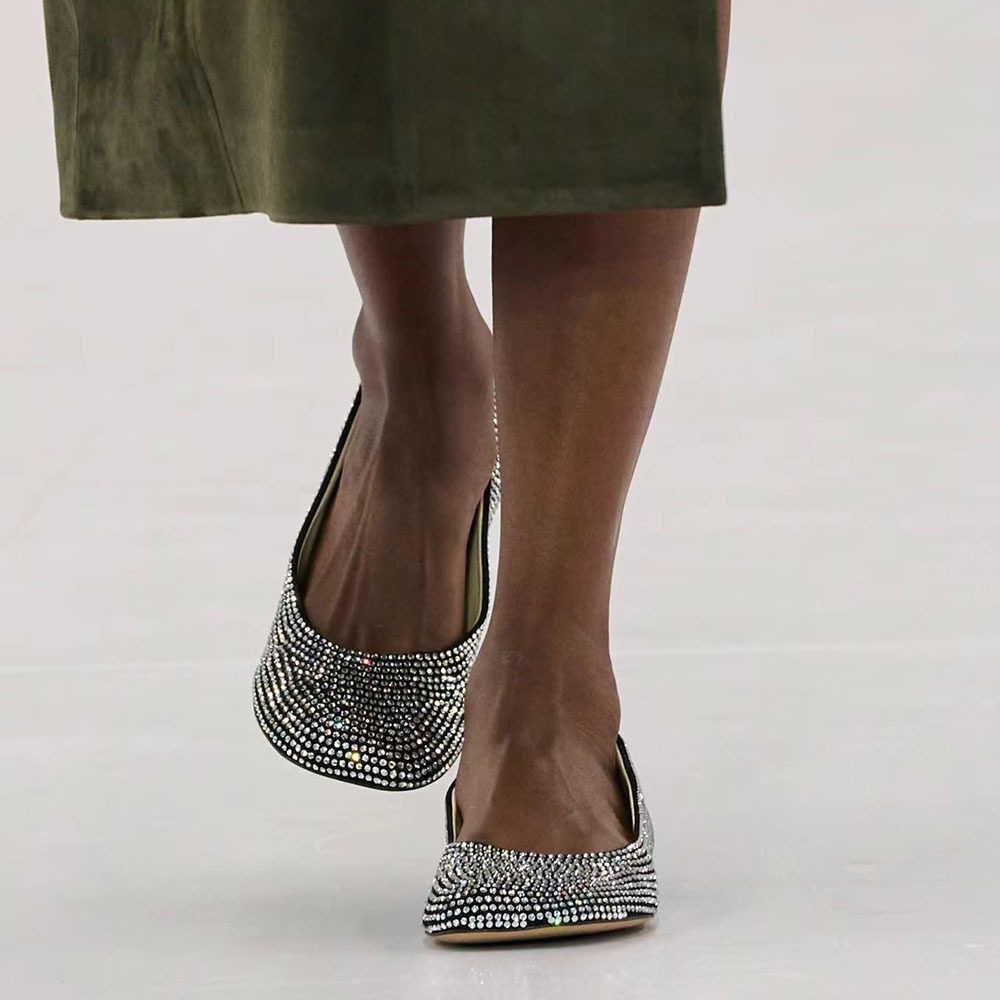 欧美外贸满天星驾车单鞋演出走秀芭蕾舞镶钻派对水钻平底玛丽珍鞋