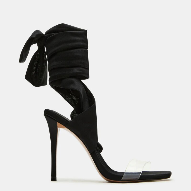 欧美外贸透明露趾细高跟凉鞋罗马方头脚腕绑带走秀46大码女时装鞋