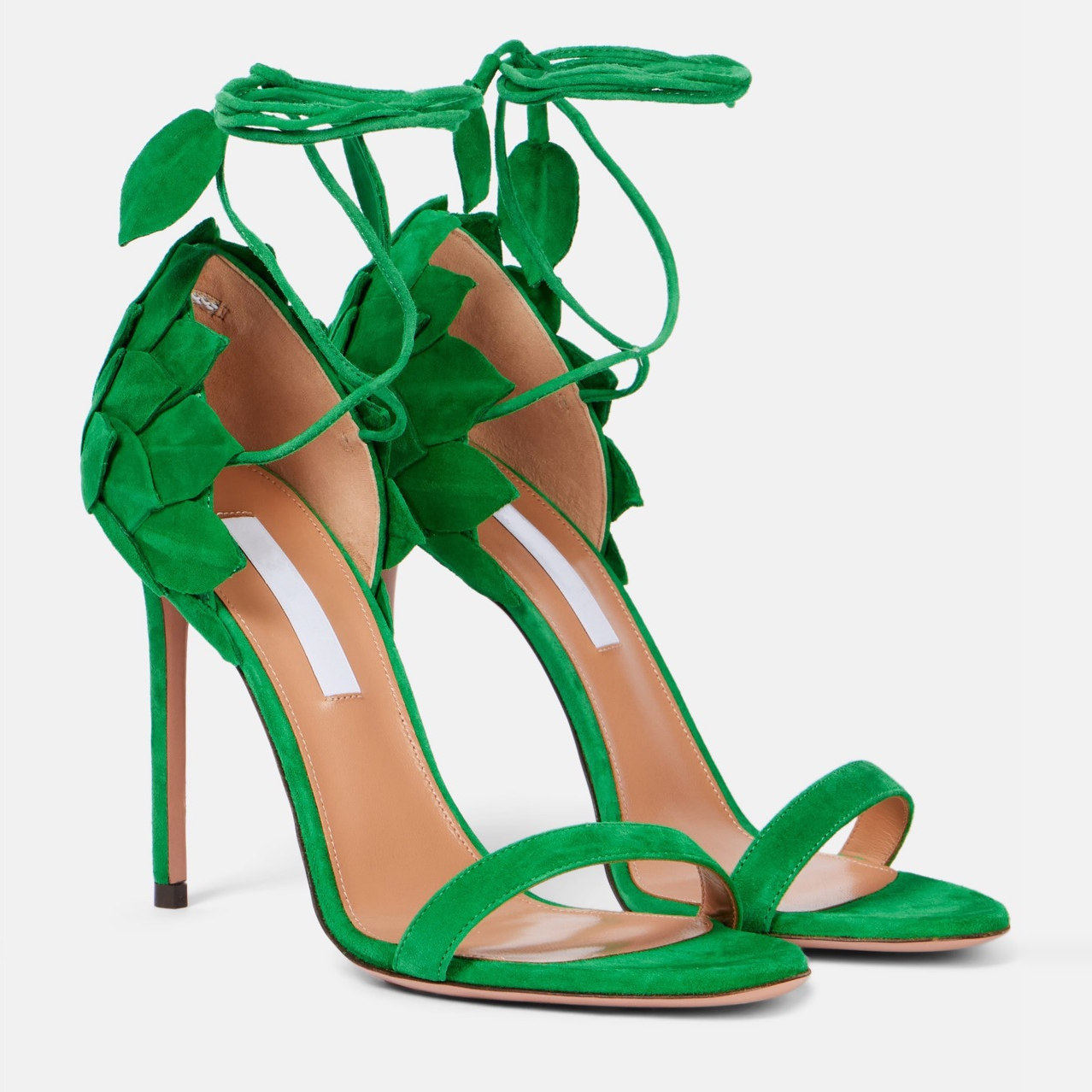 欧美外贸绿叶绑带性感高跟鞋绒面一字脚腕绑带舞台走秀演出女凉鞋