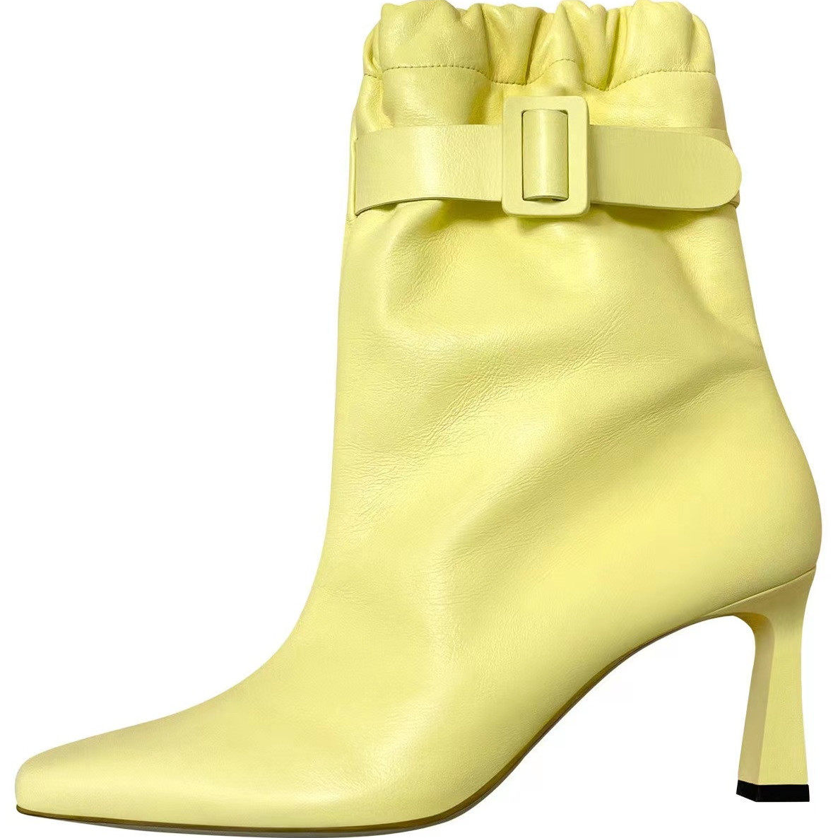 欧美外贸方头细跟皮带扣松紧套筒及踝靴优雅高跟时装短靴大码裸靴