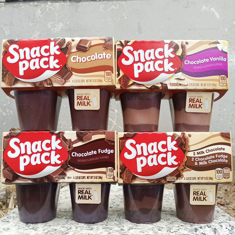 美国汉斯巧克力糖霜牛奶香草味布丁snack pack pudding chocolate