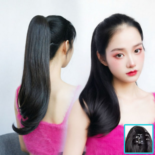 迷你抓夹微卷马尾假发女长直发黑色仿真发高马尾增加发量网红蓬松