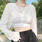 超短款 防晒长袖 外搭辣妹网纱上衣 女夏吊带裙内搭打底薄款 冰丝罩衫