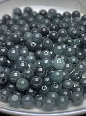 天然翡翠A货蓝水乌鸡珠5.8mm左右乌鸡蓝灰色diy玉石手链配饰圆珠