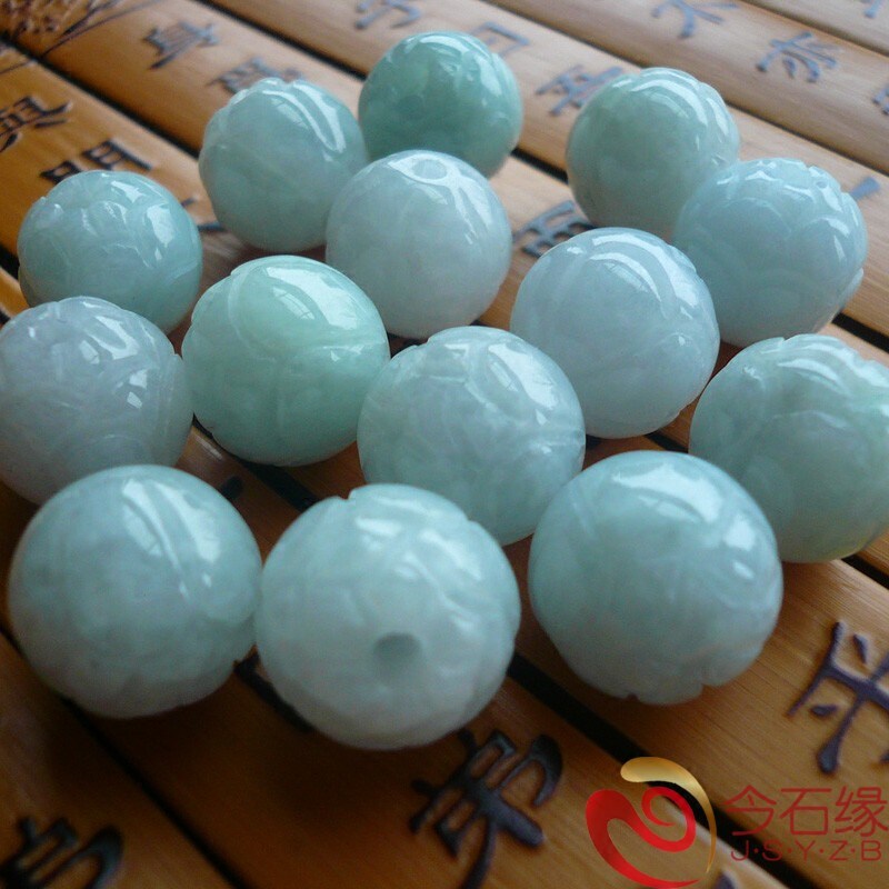 DIY翡翠散珠 天然翡翠A货莲花珠约14MM 水头好 玉质细