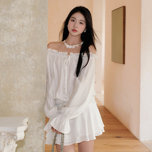 少女感宽松系带一字肩短款 法式 连衣裙 未闻花名 彼得潘大叔