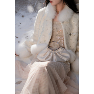 珠片装 彼得潘大叔 法式 信 饰毛领90白鸭绒保暖羽绒服 风中寄回