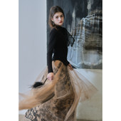 舒适上衣网纱拼接蕾丝刺绣半裙 飘带修身 彼得潘大叔 繁花女士