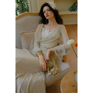 饰垂感吊带裙套装 彼得潘大叔 荡领罩裙蕾丝领口装 法式 月光巡礼